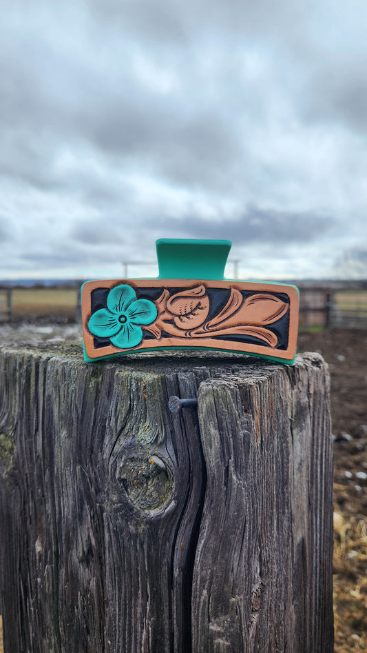 Large Turquoise Flower Hair Clip