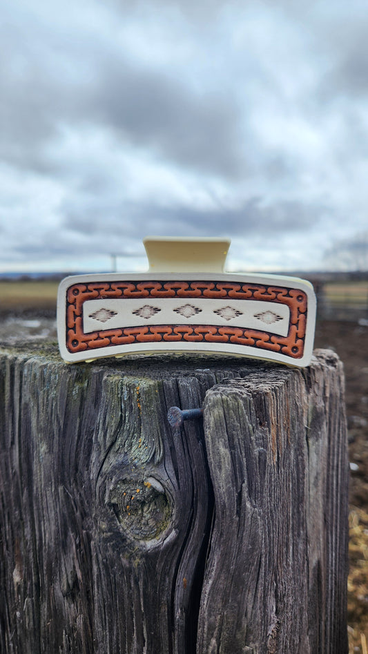 Large White Aztec Hair Clip