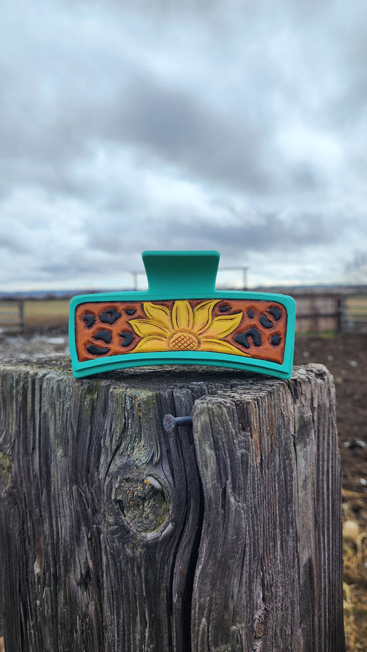 Large Leopard Sunflower Hair Clip