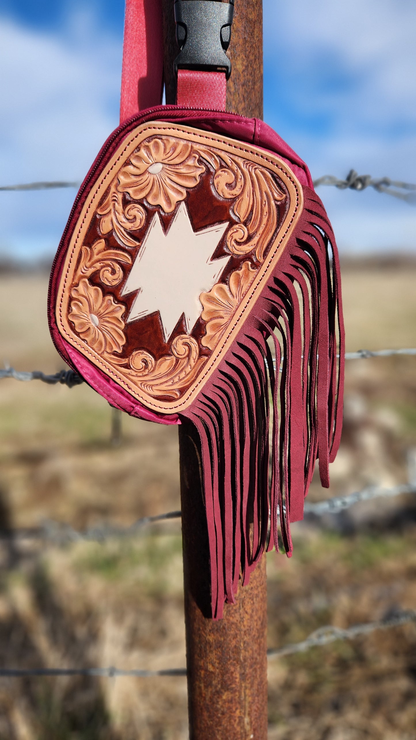 Wine Aztec Fanny Pack With Fringe