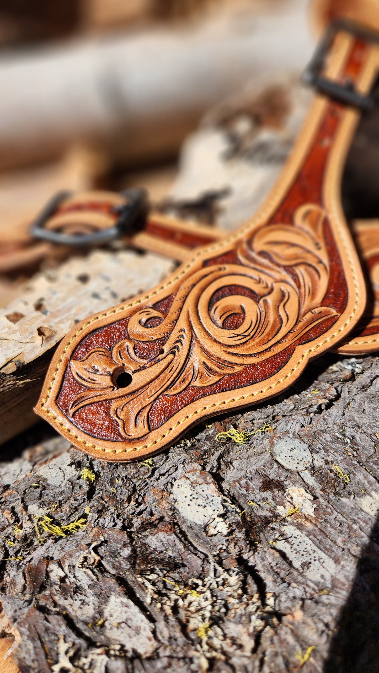 Brown Tooled Spur Straps