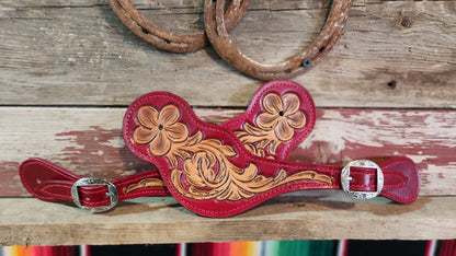 Oxblood Red Tooled Spur Straps