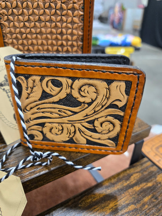 Tooled Scroll Money Clip Wallet